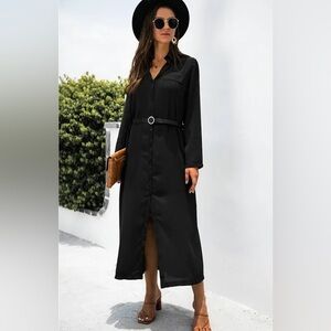 NWT Black Felicite satin cupro maxi shirt dress
Long sleeve Large